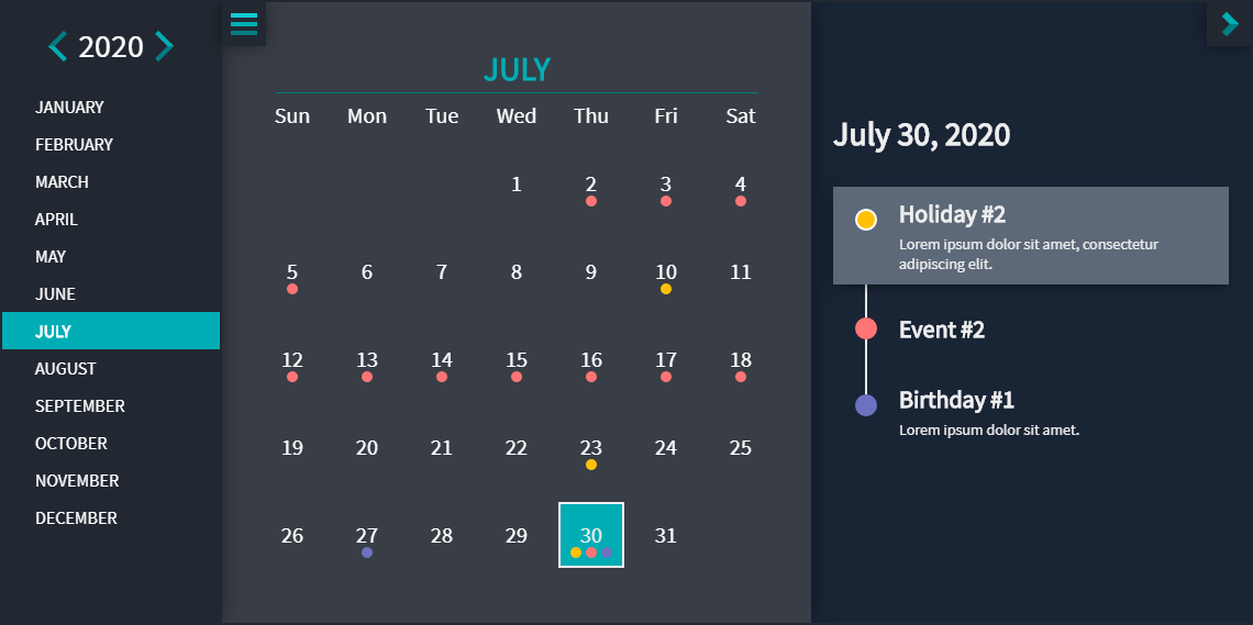 Evo Calendar - Theme: Midnight Blue